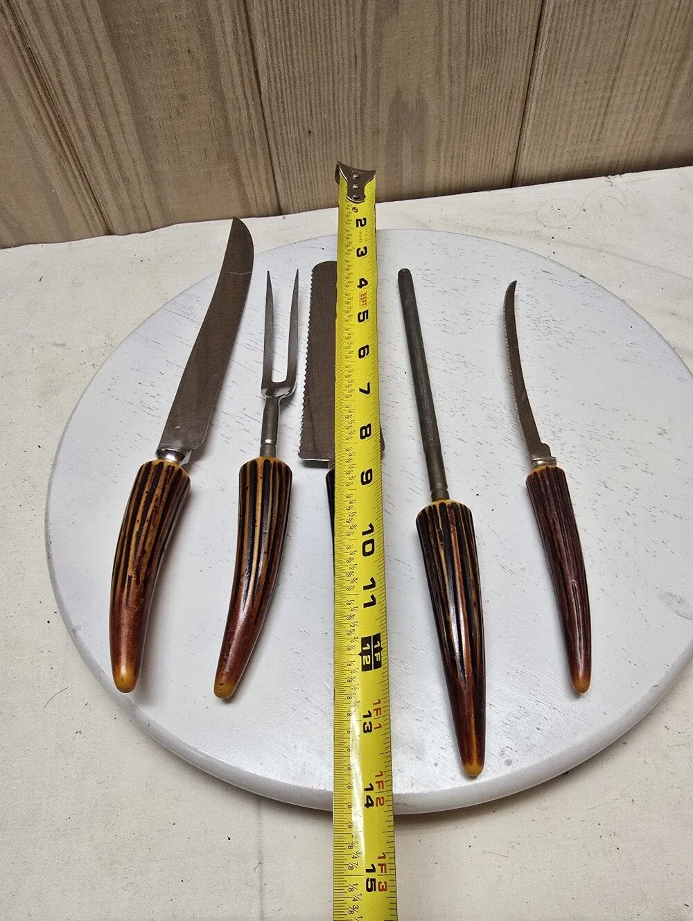 Vintage Wood Metal Antler Kitchen Utensil Set